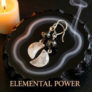 Emotional Balance: Handmade Quartz Moon & Hematite Dangle Earrings